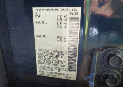 2010 Nissan Maxima 3.5 Sv z USA, uszkodzony, nr VIN 1N4AA5AP6AC873221